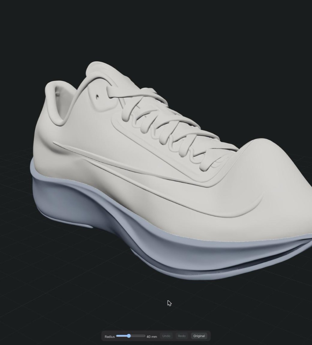 The TypeScript editor with the toe of the shoe raised by a Grab stroke